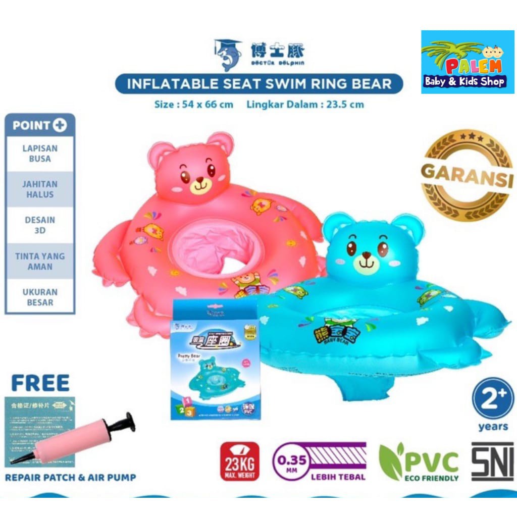 doctor dolphin inflatable seat swing ring bear / pelampung renang bayi duduk / free pompa dd01342