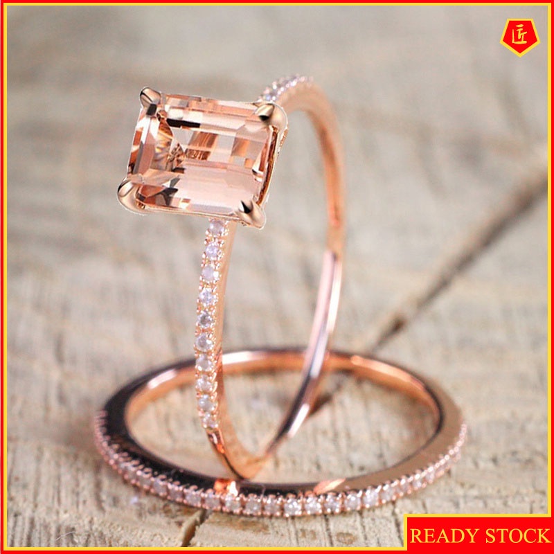 [Ready Stock]18K Rose Gold Ring Set Delicate Micro Inlaid with Diamond