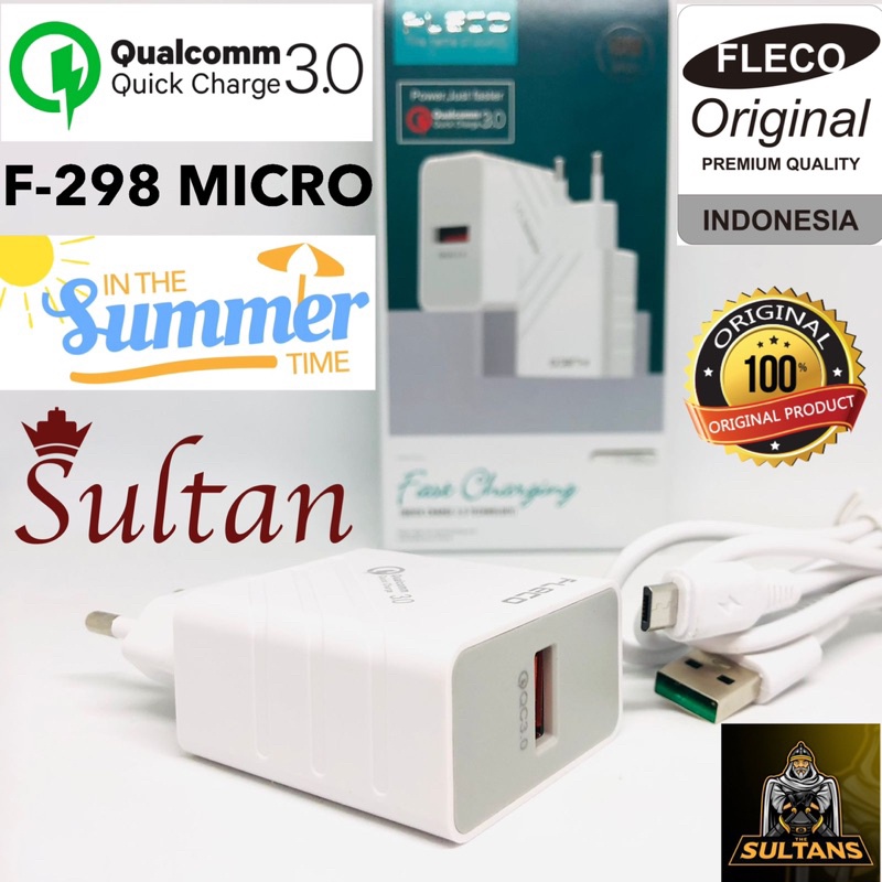 grosir charger tc fleco f298 qualcomm 3.0 original micro type c