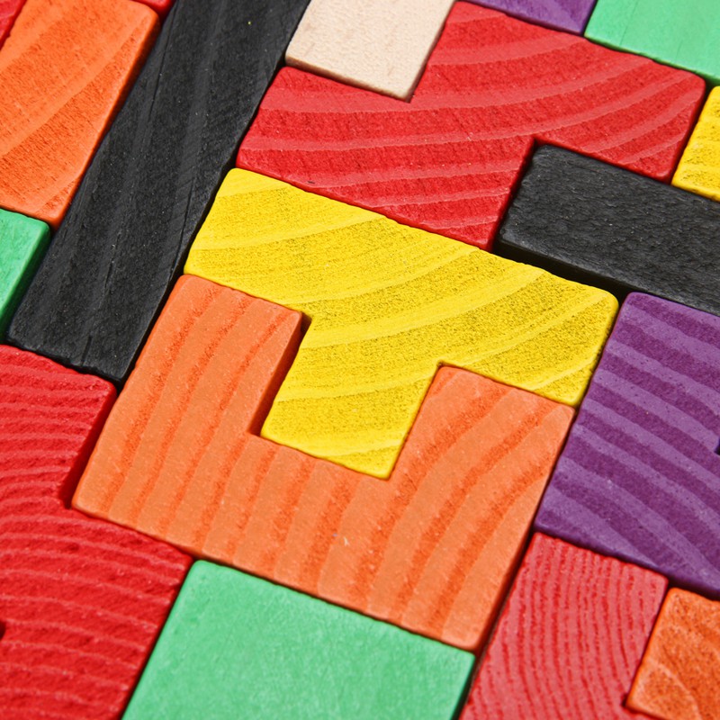 (MAINANKYU) Mainan Puzzle Tangram Tetris - Multi-Color balok kayu