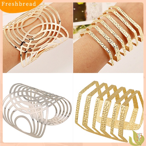 Fresh| Gelang Tangan Terbuka Model Geometri Hollow Warna Emassilver Gaya Punk Untuk Unisexpriawanita