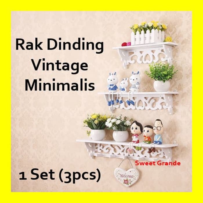 Rak Dinding Minimalis Vintage Tempel 1Set isi 3 Pcs 5 Gantungan