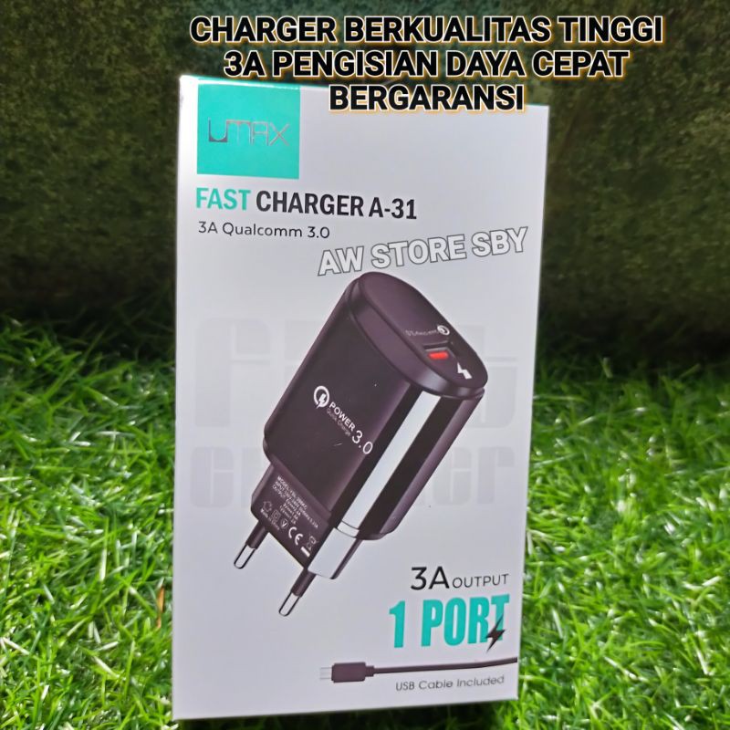 charger Android Micro Usb fast charging 3A Original product by U-Max [A31 HITAM]