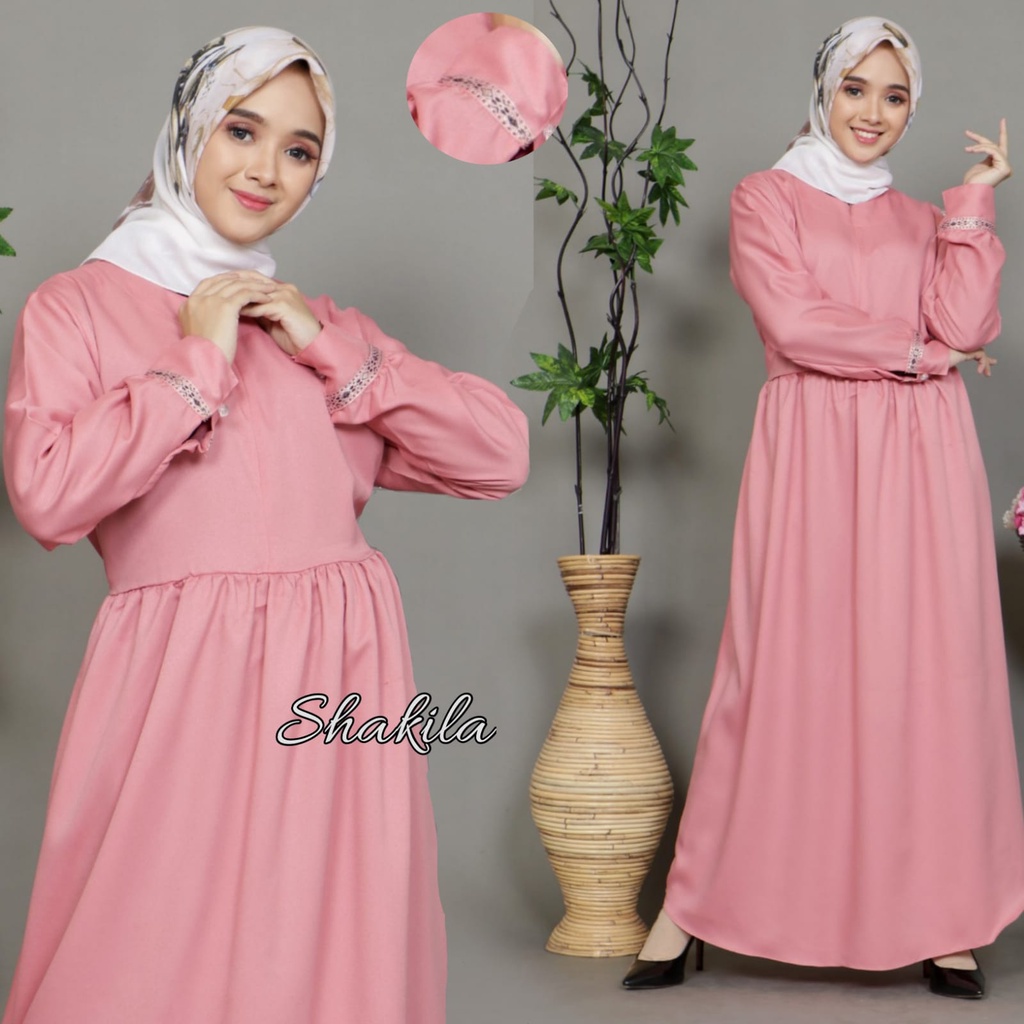 Gamis Terbaru Warna Pink Polos Elegan dan Simple Dress Nabila MHDF07