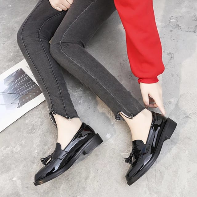 fakhrieshop- SEPATU WANITA '' KISSY '' LOAFER BLACK GLOSY PREMIUM 908