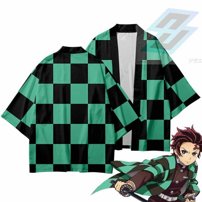COD KIMONO HAORI HAPPI COSPLAY HAORI TANJIRO KIMETSU YAIBA DEMON SLAYER READY SIAP KIRIM