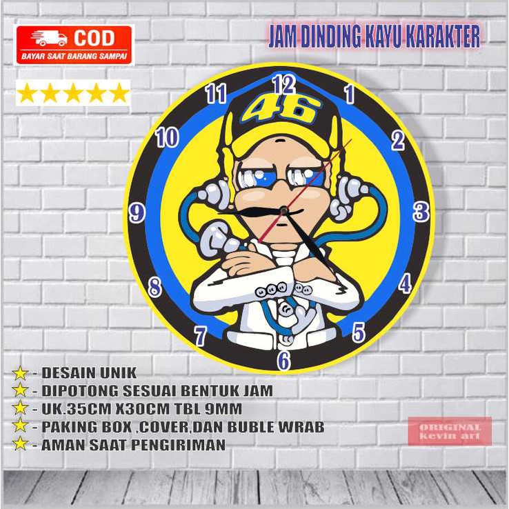 JAM DINDING UNIK VALENTINO ROSSI GAMBAR KARAKTER KEREN KOLEKSI MOTO GP KLASIK RETRO HIASAN DEKORASI DINGDING KAMAR COWO ARTISTIK MINIMALIS KAYU CUSTOM MEWAH MODERN MURAH DEKORASI RUANGAN WALL DECOR