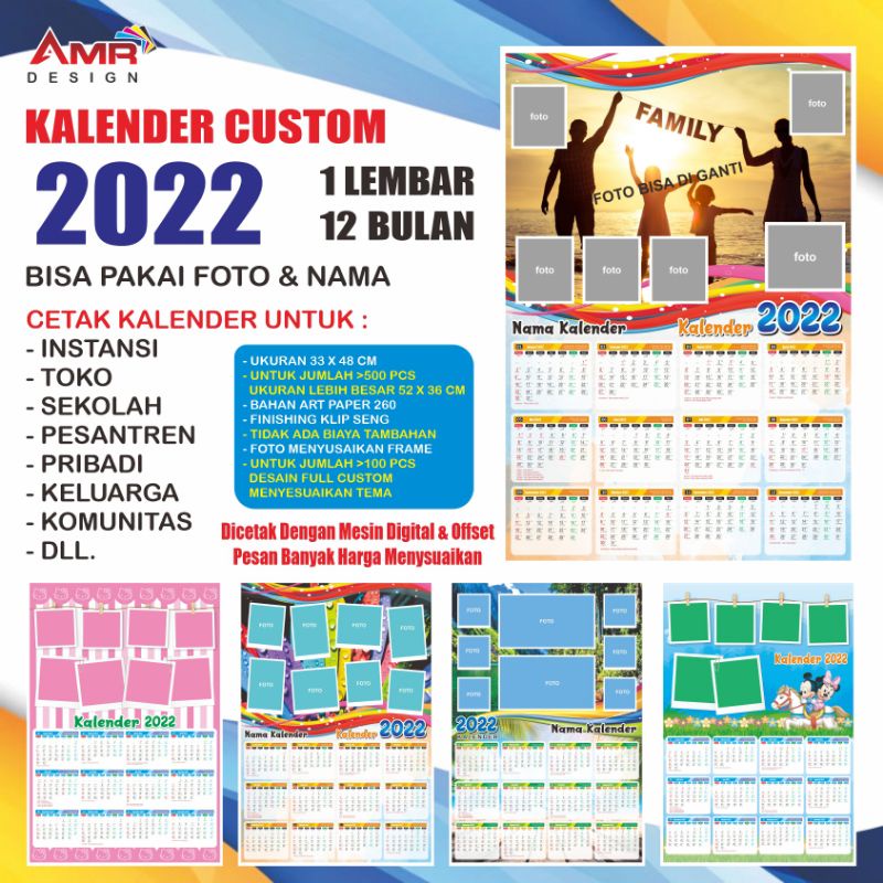 Jual Kalender 2022 Custom/Murah/Kalender Dinding/1 Lembar 12 Bulan ...