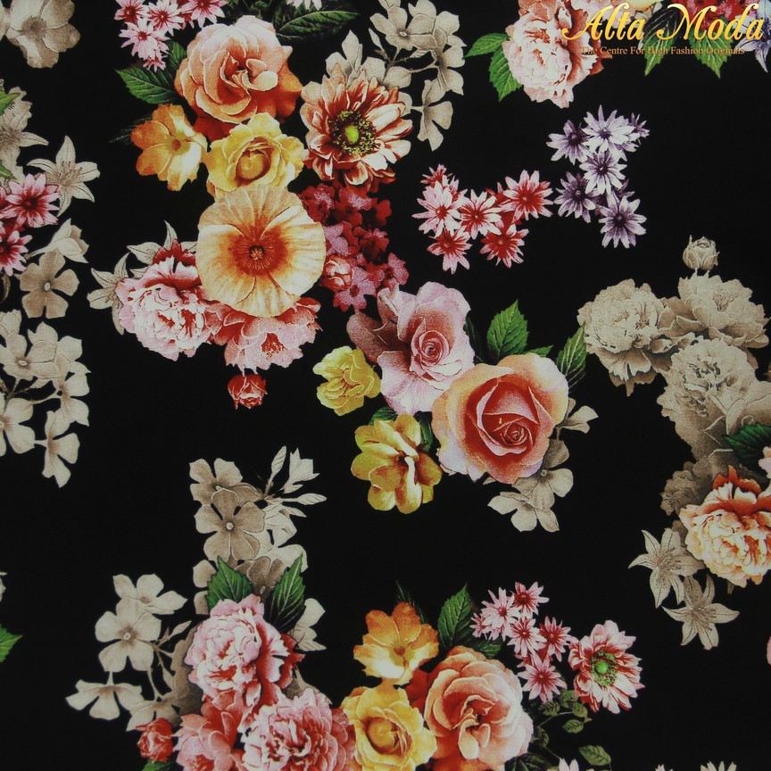 

Alta Moda Viscose Hitam Motif Bunga Orange (1M)