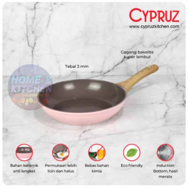 Cypruz Fry Pan Pink 18 / 20 / 22 / 24 / 26 / 28 cm Marble Induksi Wajan Frypan