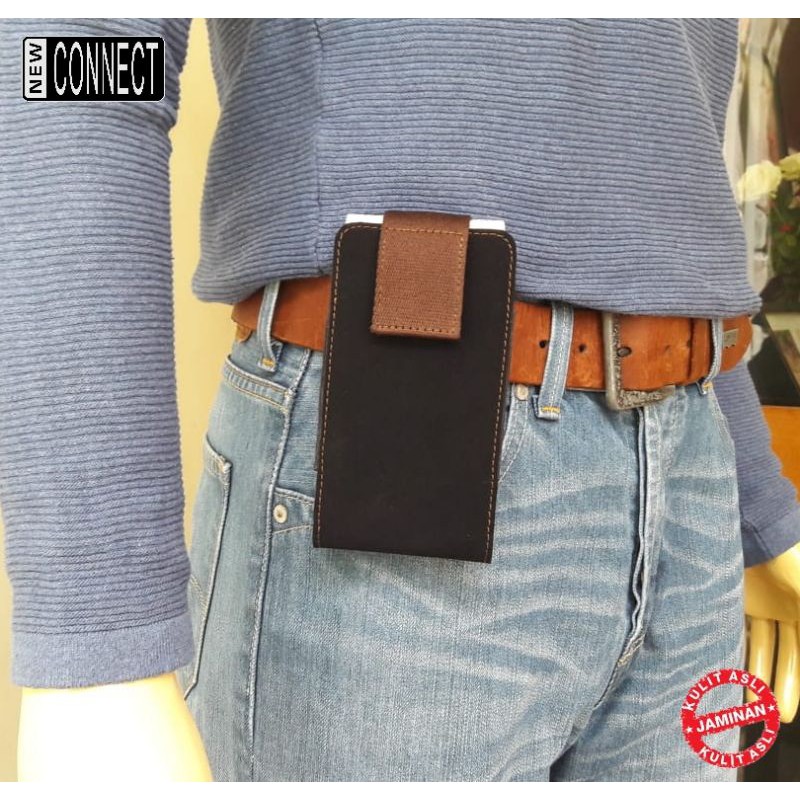 Sarung hp pinggang 5 inch - 6,5 inch kulit asli vertikal
