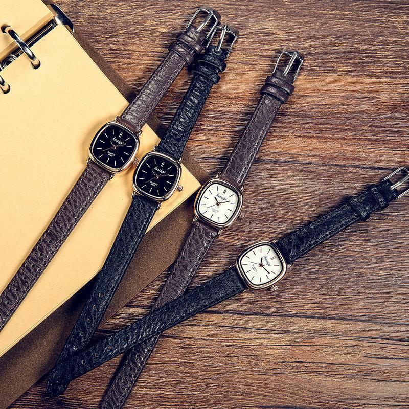 Jam Tangan Wanita Analog Persegi Couple Casual Murah Promo Tali Kulit Pria