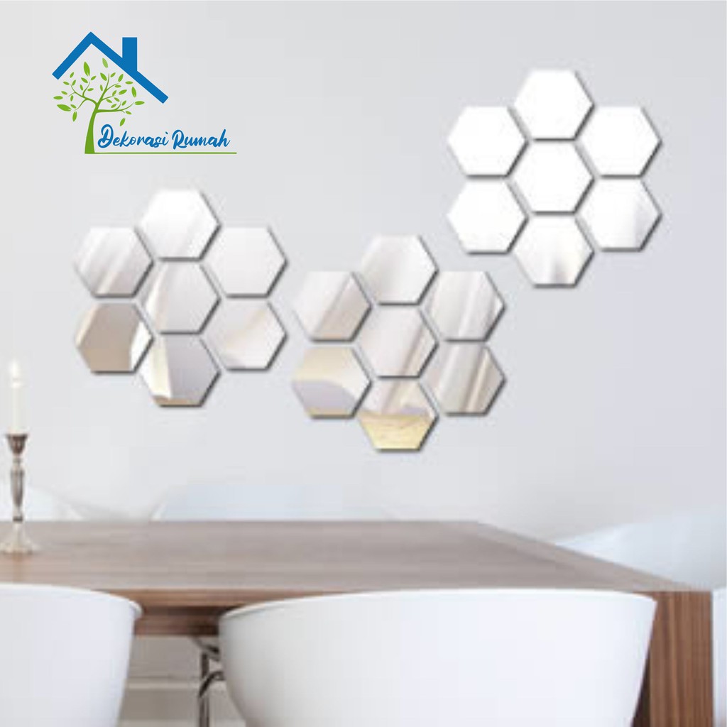 Cermin Kaca Hexagonal, cermin dinding, Cermin Aesthetic(ASLI KACA)-2