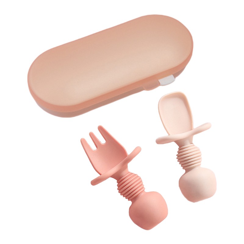 Mary 2pcs / Set Mainan Teether Sendok + Garpu Bahan Silikon Anti Slip Bpa Free Untuk Bayi Belajar Makan