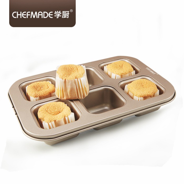 chefmade wk9150 6cups square mold cake bake pan / mini brownie /loyang