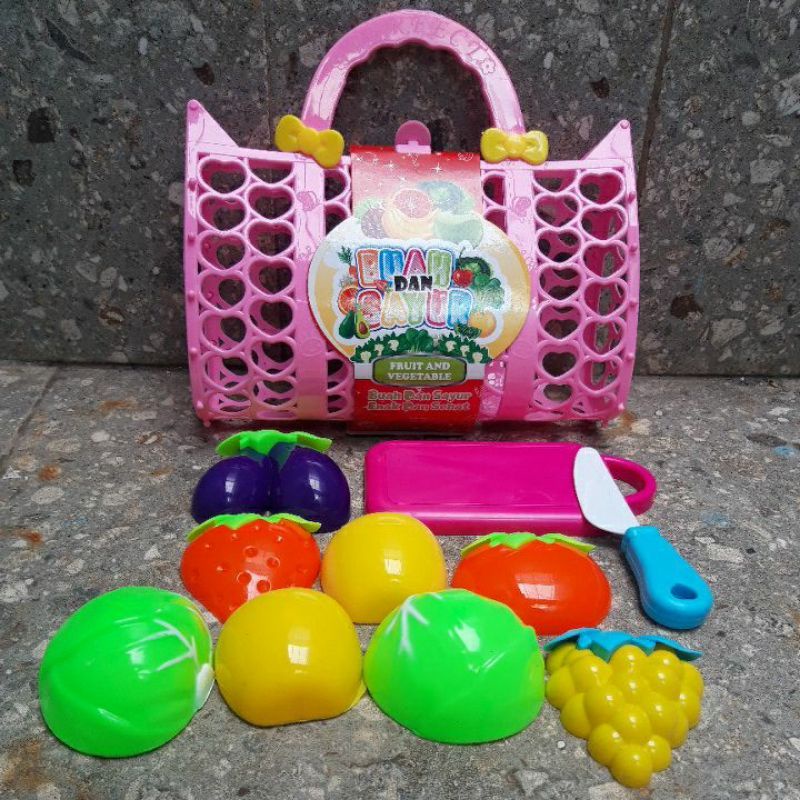 MAINAN ANAK EDUKASI TAS BELANJA BUAH / MAINAN ANAK keranjang model tas plus buah dan sayuran
