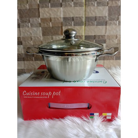 ARZ Panci stainless tutup kaca ukuran 22 cm / Cuisine soup pot / panci soup