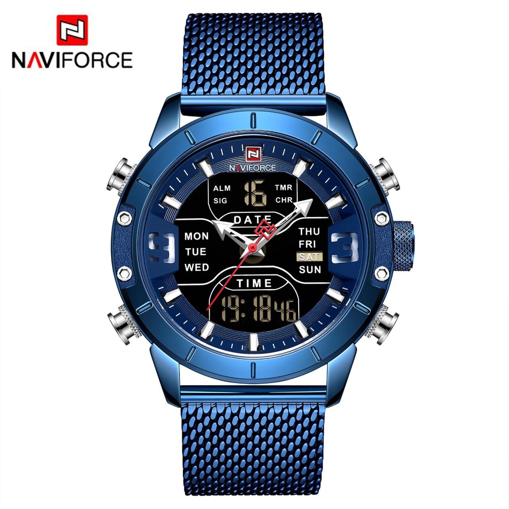 Jam Tangan Pria Naviforce 9153 Stainless Steel Pasir Dual Time Original