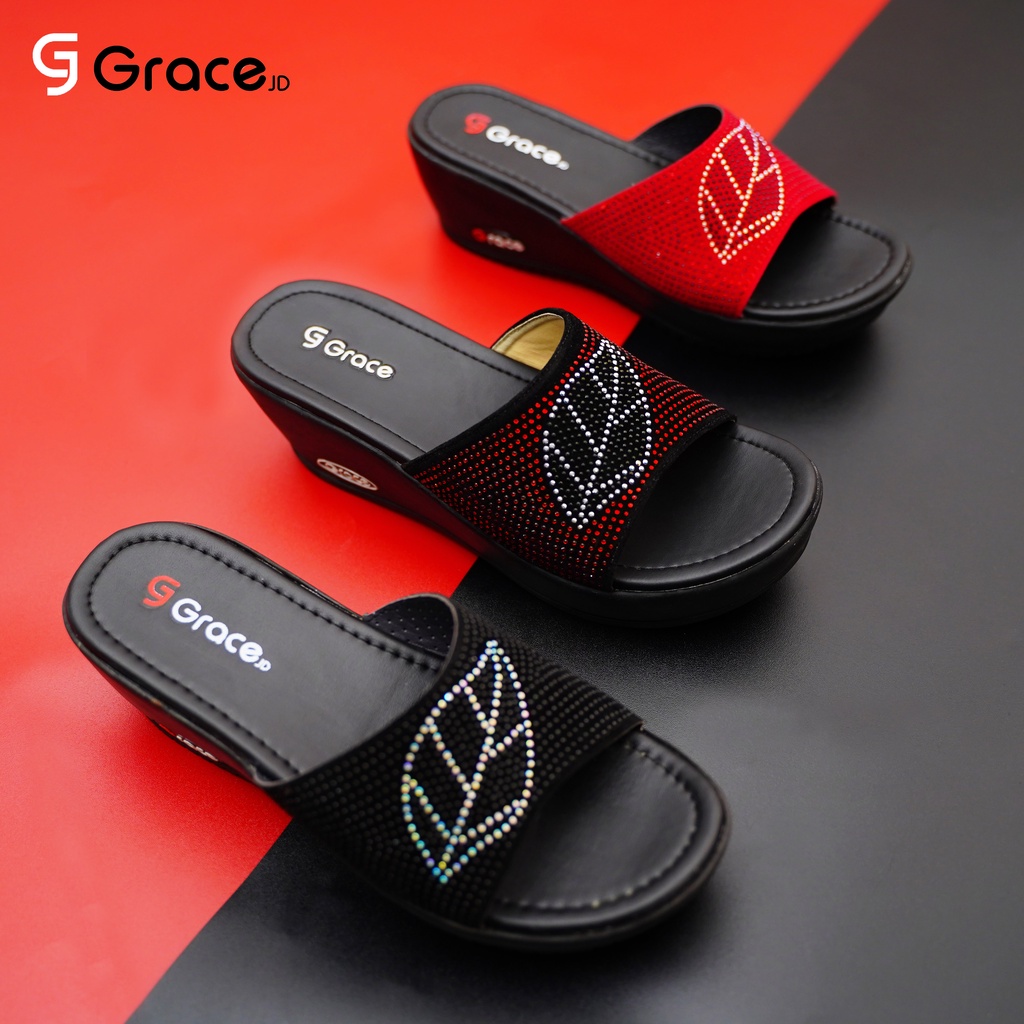 GRACE [CBD SELOP BLINK DAUN] Sendal Hak Japit Wanita Calbi Blink/ Sandal Wedges 5 CM