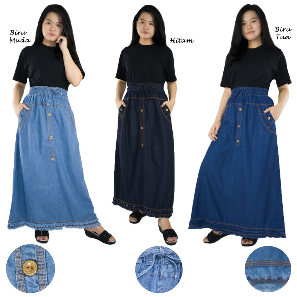 SB Collection Rok Maxi Thamia Panjang Longskirt Kancing Casual Jeans Wanita