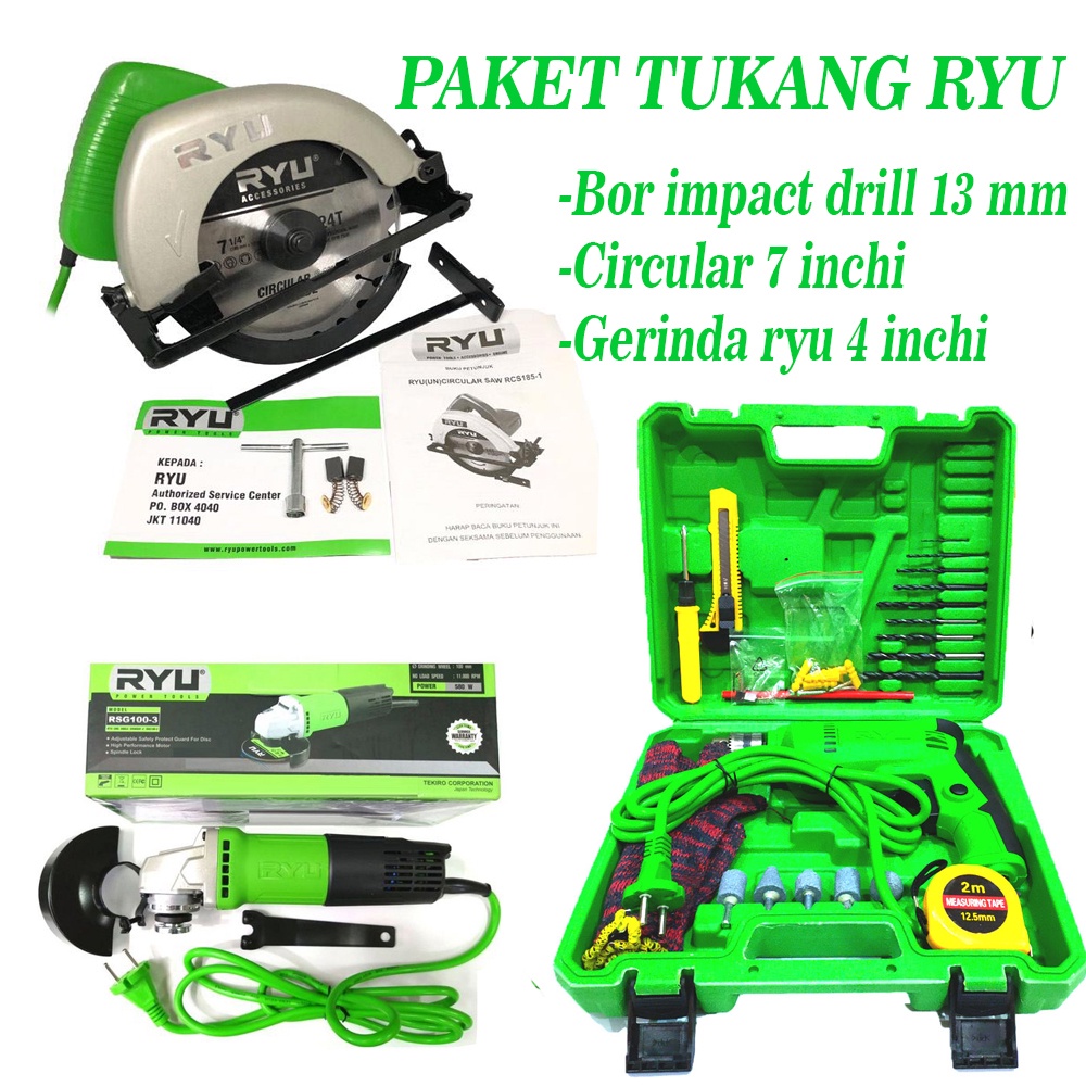 BISA COD!! [3ITEM] Paket Tukang kayu lengkap mesin planer/serut dan circular gerinda dan bor 13set RYU