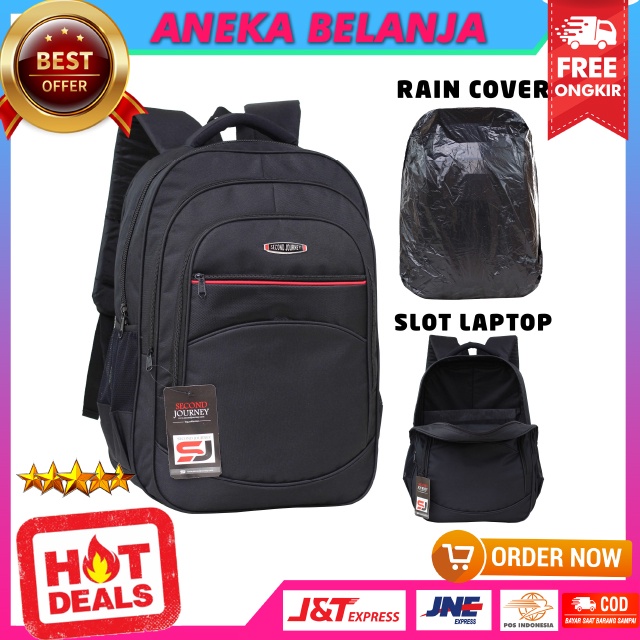 Ransel Backpack Pria Second Journey Hitam List Merah Free Raincover Berkualitas Cocok Untuk Sekolah