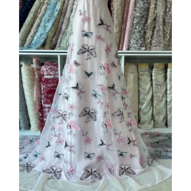 Kain soft Tulle tile Motif kupu kupu butterfly 3d lembut