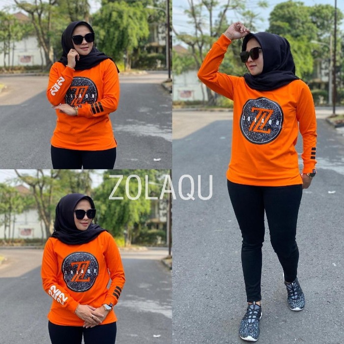 Kaos Wanita Lengan Panjang ZOLAQU Orange M/L/XL/XXL