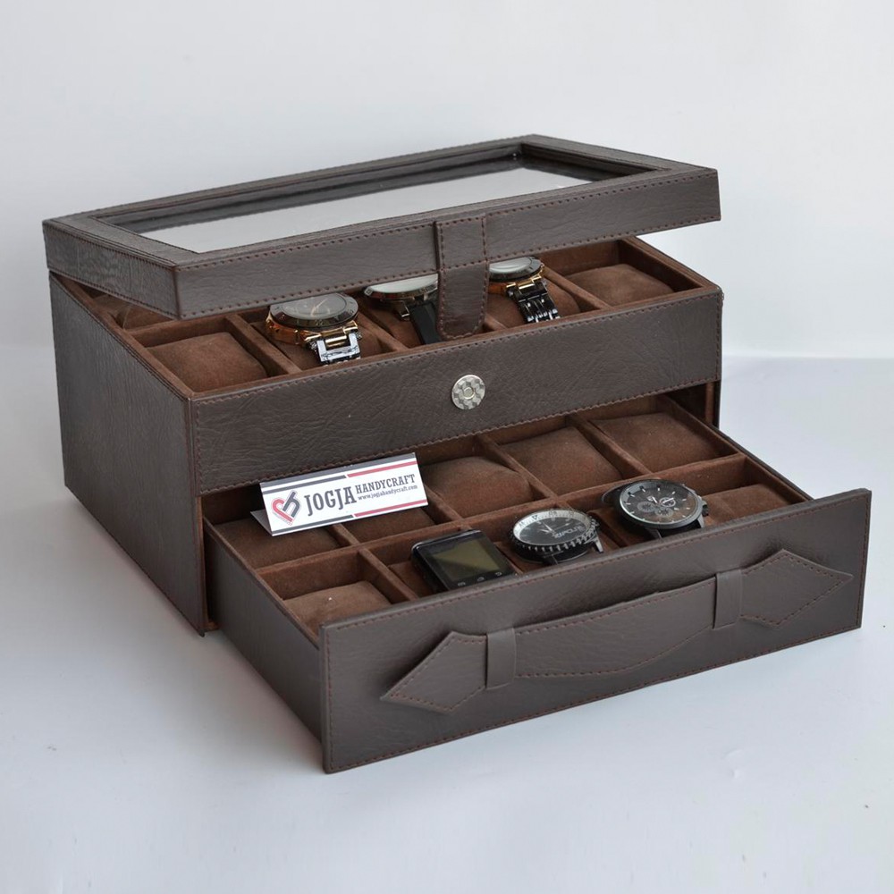 JUMBO - Kotak Tempat Jam Tangan isi 20 Besar / Watch Box Full Dark Brown