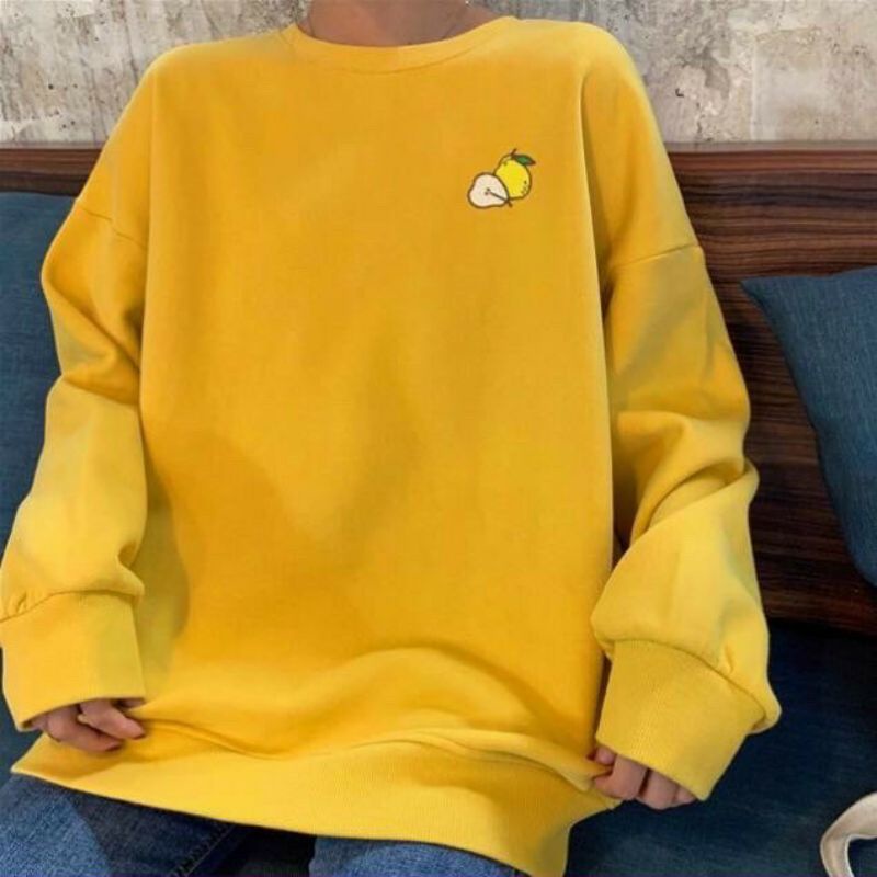 (S - 6XL) Sweater Cute PEACH PEACHY LEMON AVOCADO (SABLON) crewneck Bigsize pria Wanita Unisex Jumbo Fleece Premium Distro