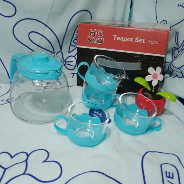 Teapot Set Saringan / Teko Set Kaca Plus Gelas / Teko Kaca / Teko Teh / Teko Set Souvenir