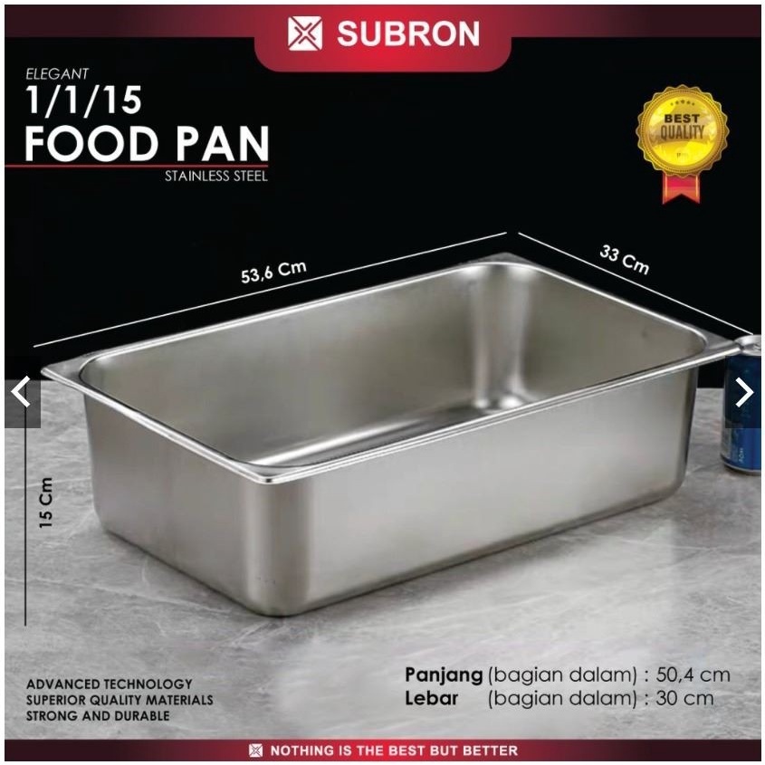 Subron Food Pan 1/1/15 Ukuran 33x53x15 cm Wadah Saji Stainless Steel