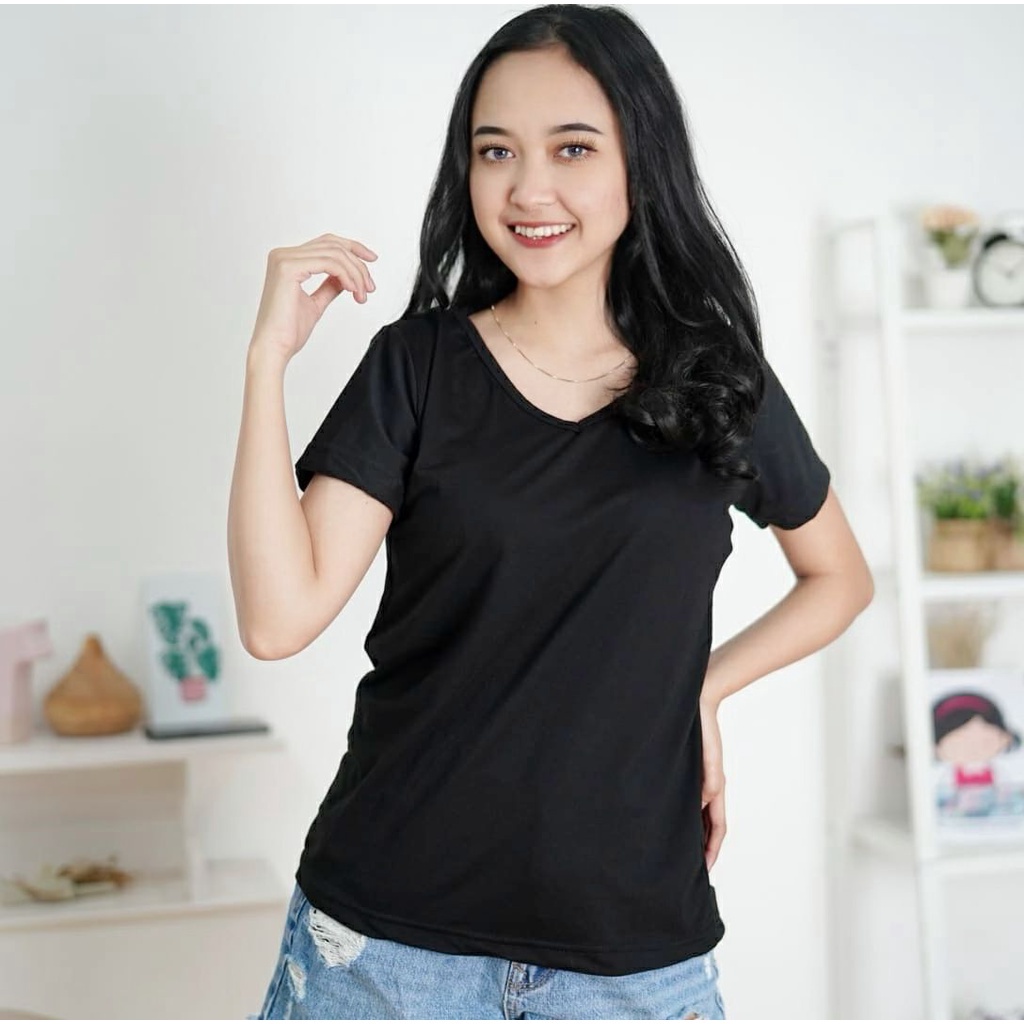 BEFAST - ZFS OOTD Wanita Kaos HYUNA / VNECK SPANDEK GQ ATASAN WANITA / KAOS POLOS BASIC VNECK PENDEK XL / Atasan Lengan Pendek Wanita / Kaos Santai/Rumahan / Baju Polos Oblong / Termurah / Terlaris