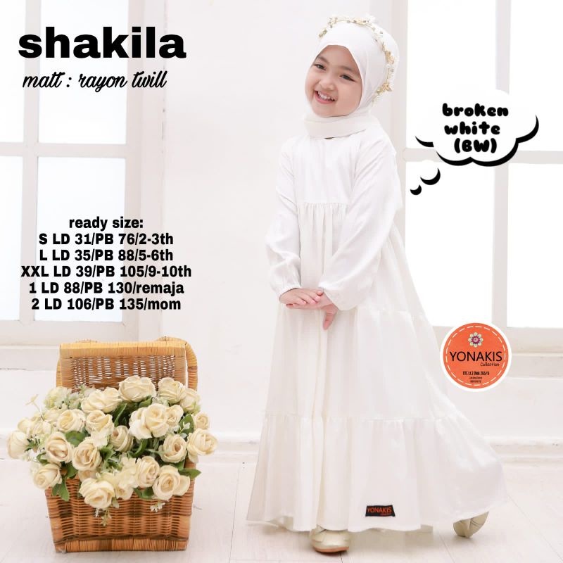Gamis putih anak perempuan usia 1 sampai 12 tahun set jilbab bahan Rayon twill