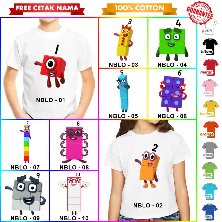 [FREE NAMA!!] Baju Kaos COUPLE  ANAK DAN DEWASA NUMBER BLOCK  NUMBER BLOCKS BANYAK MOTIF