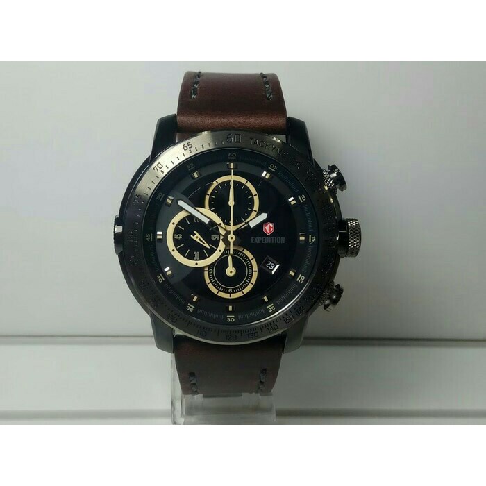 JAM TANGAN EXPEDITION WATCH 6732 PRIA GREY BLACK LEATHER BROWN ORIGINAL