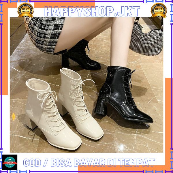 HS / Sepatu Boots Wanita Hak Sedang Kulit Premium 253