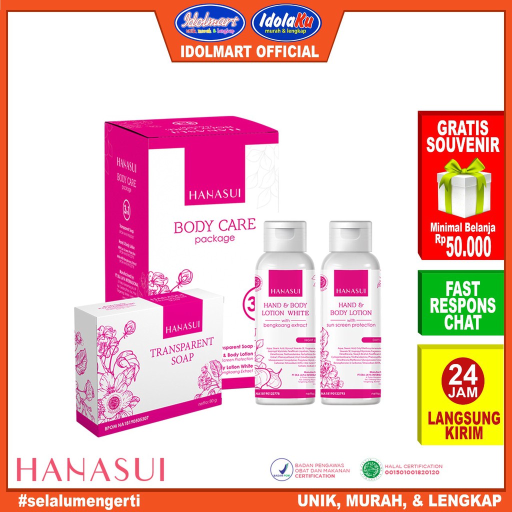 IDOLAKU HANASUI  Body Care 3in1 / Paket Lotion Hanasui / Original Bpom