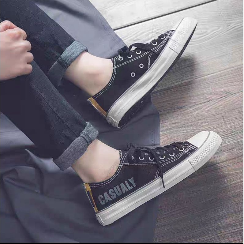 COD IDEALIFESHOES Sepatu Casualy Pria Sneakers Impor Korea Model Model High Top Bahan Canvas Warna Hitam GID