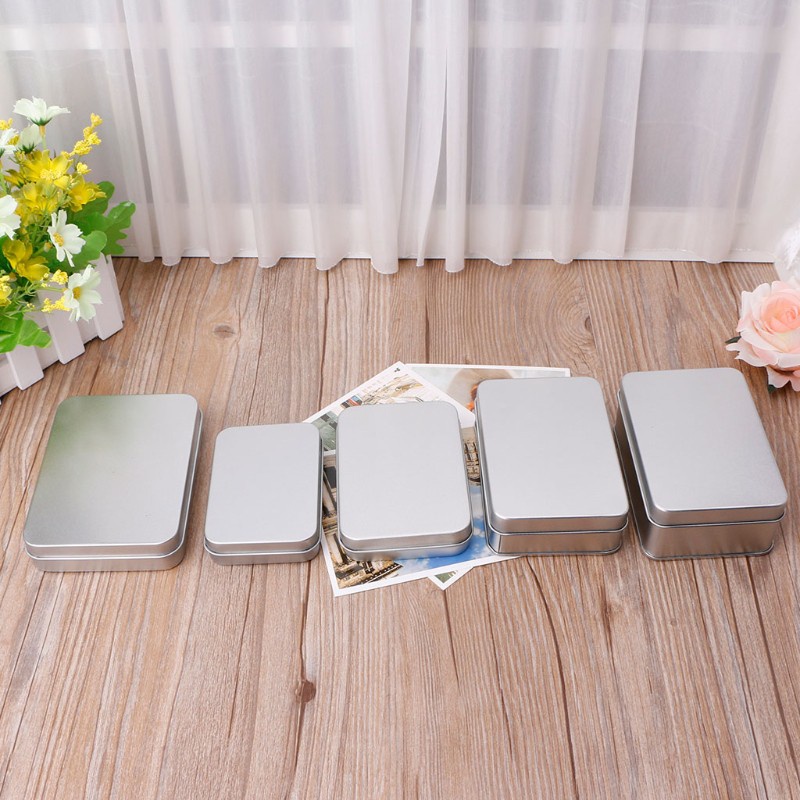 CRE  Small Metal Tin Silver Storage Box Case Organizer For Money Coin Candy Key