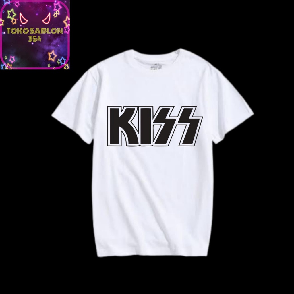 kaos baju KISS band logo tulisan KISS black white vintage h&m music musisi metal hardcore keras BEST