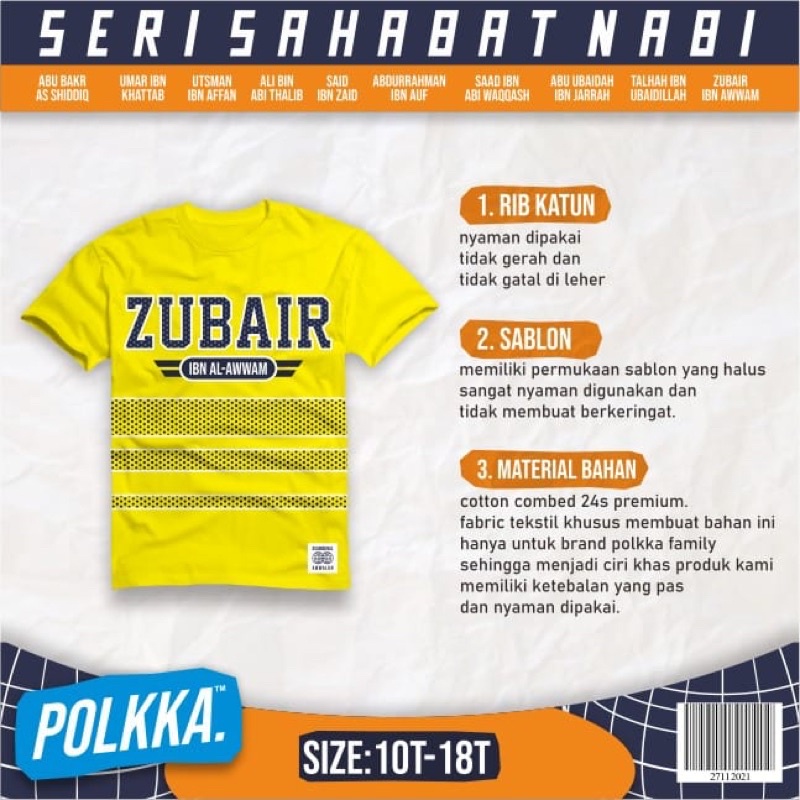 Kaos Anak Laki Laki sampai remaja Lengan Pendek Polkka Seri Sahabat Nabi usia 9 - 18 tahun