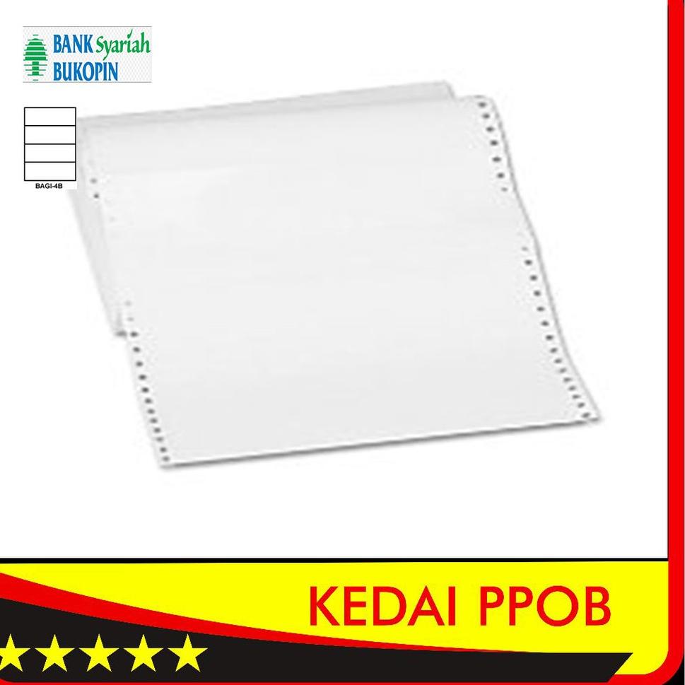 

[KODE PRODUK C99ZW7641] Kertas Continuous Form Struk PPOB PLN A4 Dibagi 4 Rangkap 1 Eceran Logo Bank BSB ( BUKOPIN Syariah)