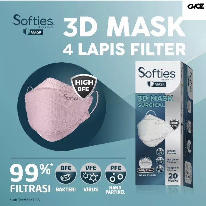 Softies Masker 3D KF94 - Merah Muda