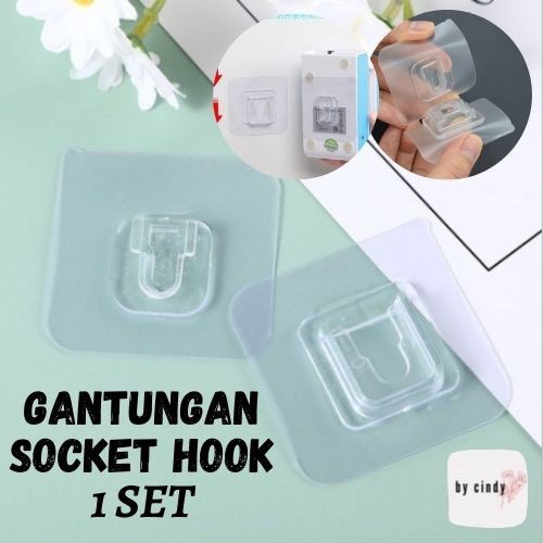 Hook set double sided tempel -Gantungan Socket female male hooks 2 Serbaguna tempelan tempelan dapur kamar mandi rak multifungsi hanger cantolan