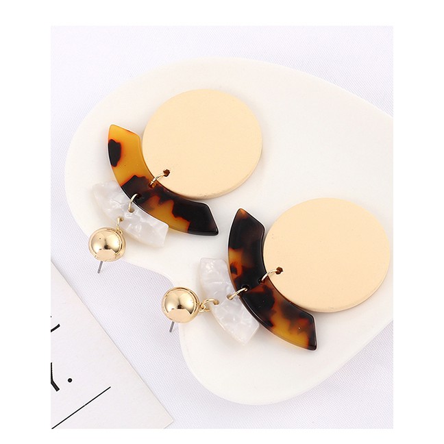 LRC Anting Tusuk Fashion Plated Real Gold Half Moon Wood Earrings Y61392