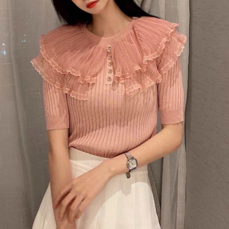 3797Baju  CropTop Rajut import wanita atasan CropTop cewek Korea terbaru Fashion wanita kekinian