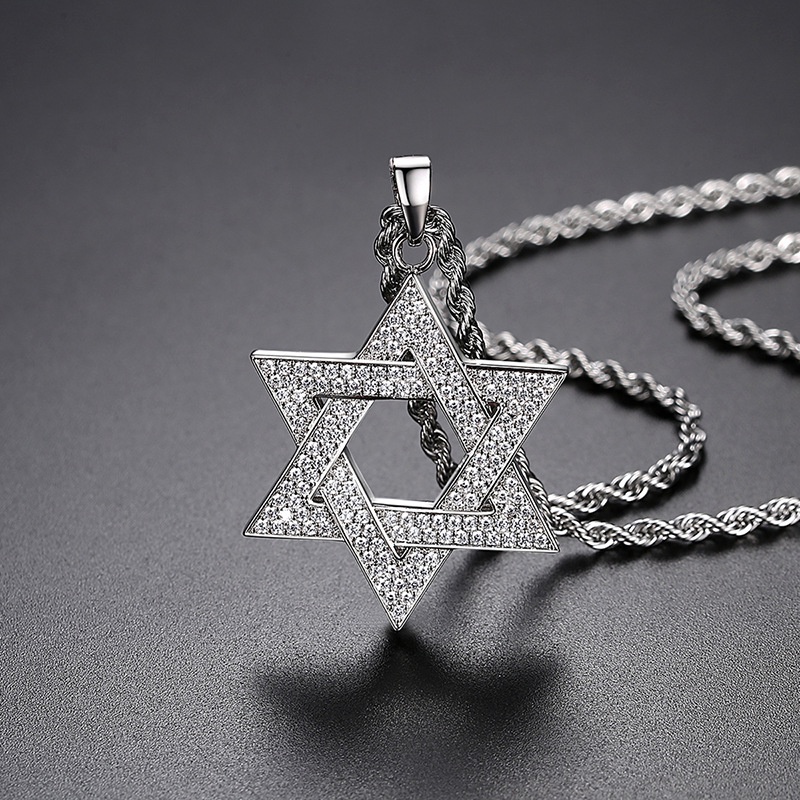 2022 Kalung Rantai Liontin Bintang Judaism of David Klasik Hias Zircon Untuk Pria