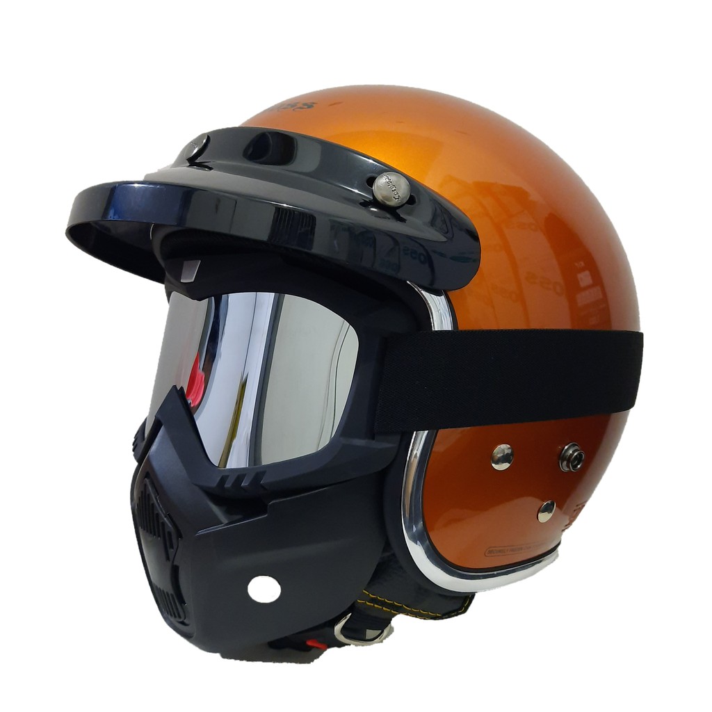 Helm Cargloss Retro  Brilliant Orange Dengan Google Mask Lisk Croom