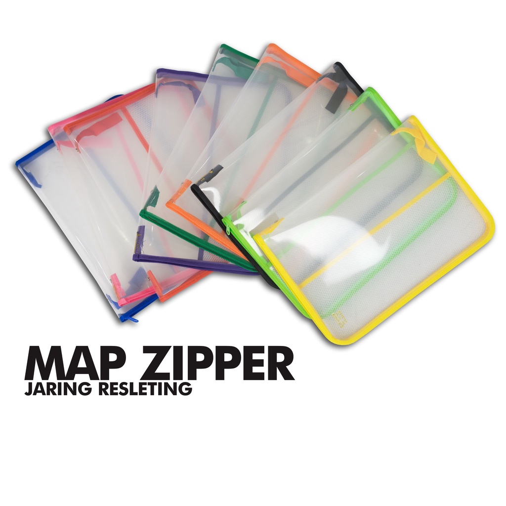 

Map Plastik / Map File / Map Motif Jaring Resleting Collor Full Zipper Folio